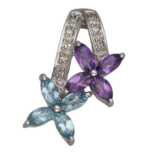 9ct White Gold Amethyst & Topaz & 0.04ct Diamond Dress/Cocktail Pendant
