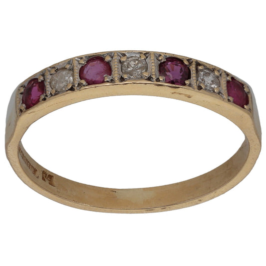 9ct Bicolour Gold 0.03ct Diamond & Ruby Half Eternity Ring Size N