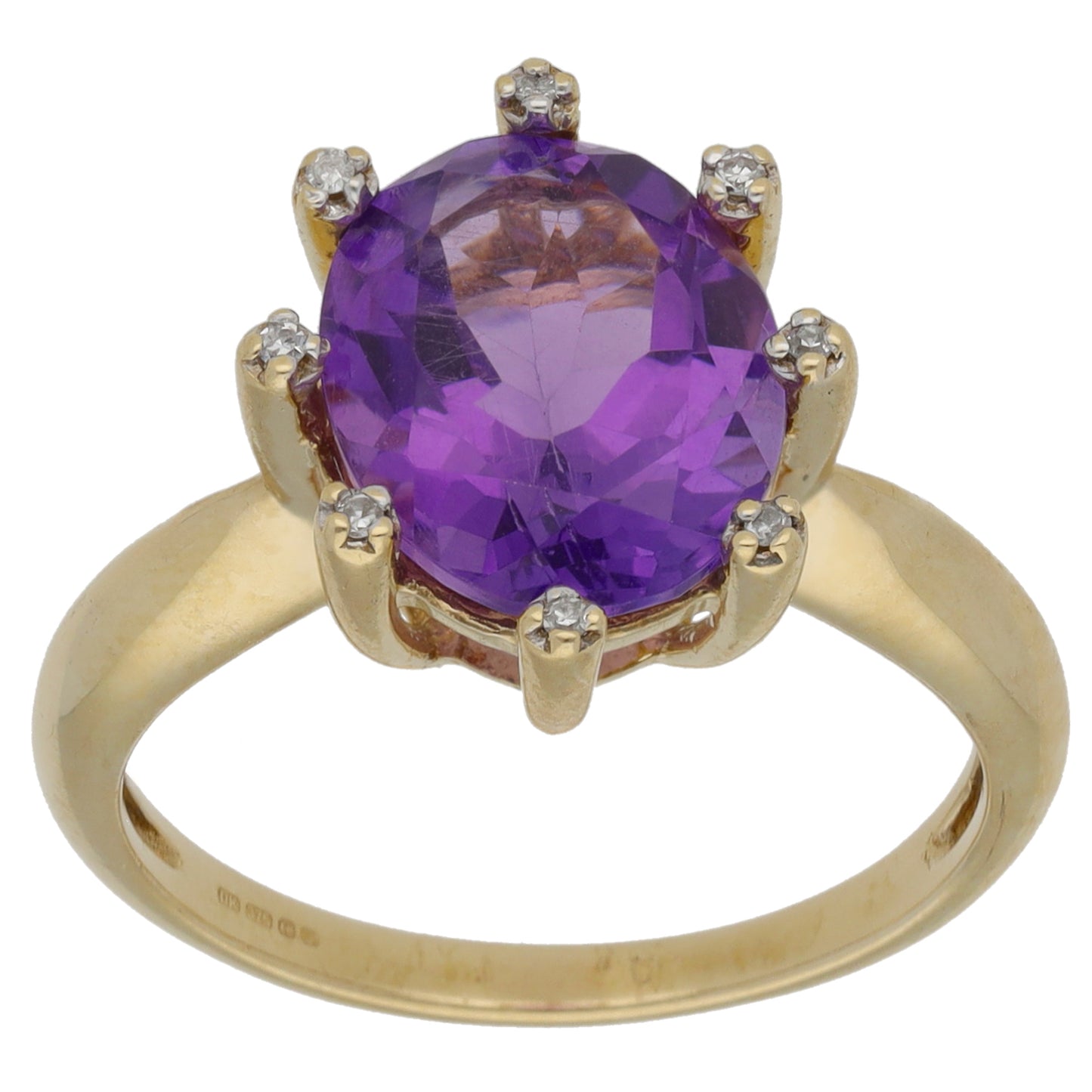 9ct Gold 0.04ct Diamond & Amethyst Dress/Cocktail Ring Size N