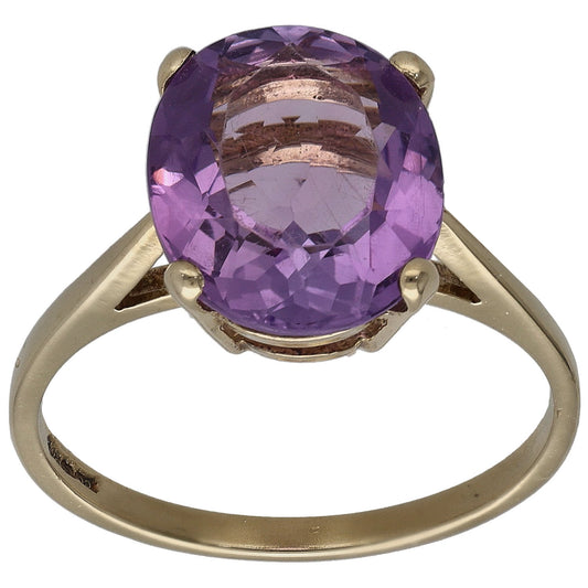 9ct Gold Amethyst Single Stone Ring Size P