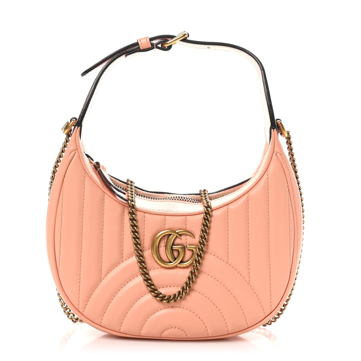 Gucci GG Marmont Half-Moon-Shaped Mini Calfskin Matelasse Leather Bag - Peachy Chic