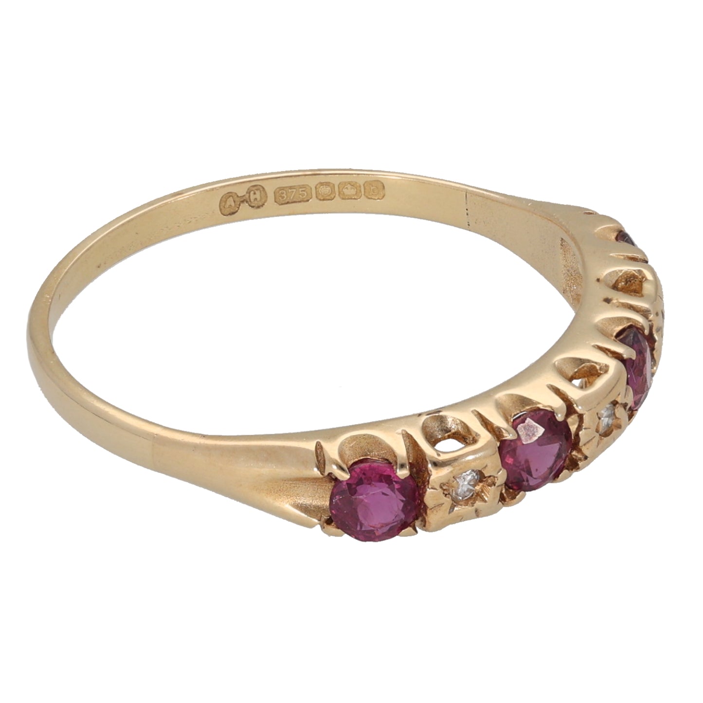 9ct Gold Ruby & 0.03ct Diamond Half Eternity Ring Size S