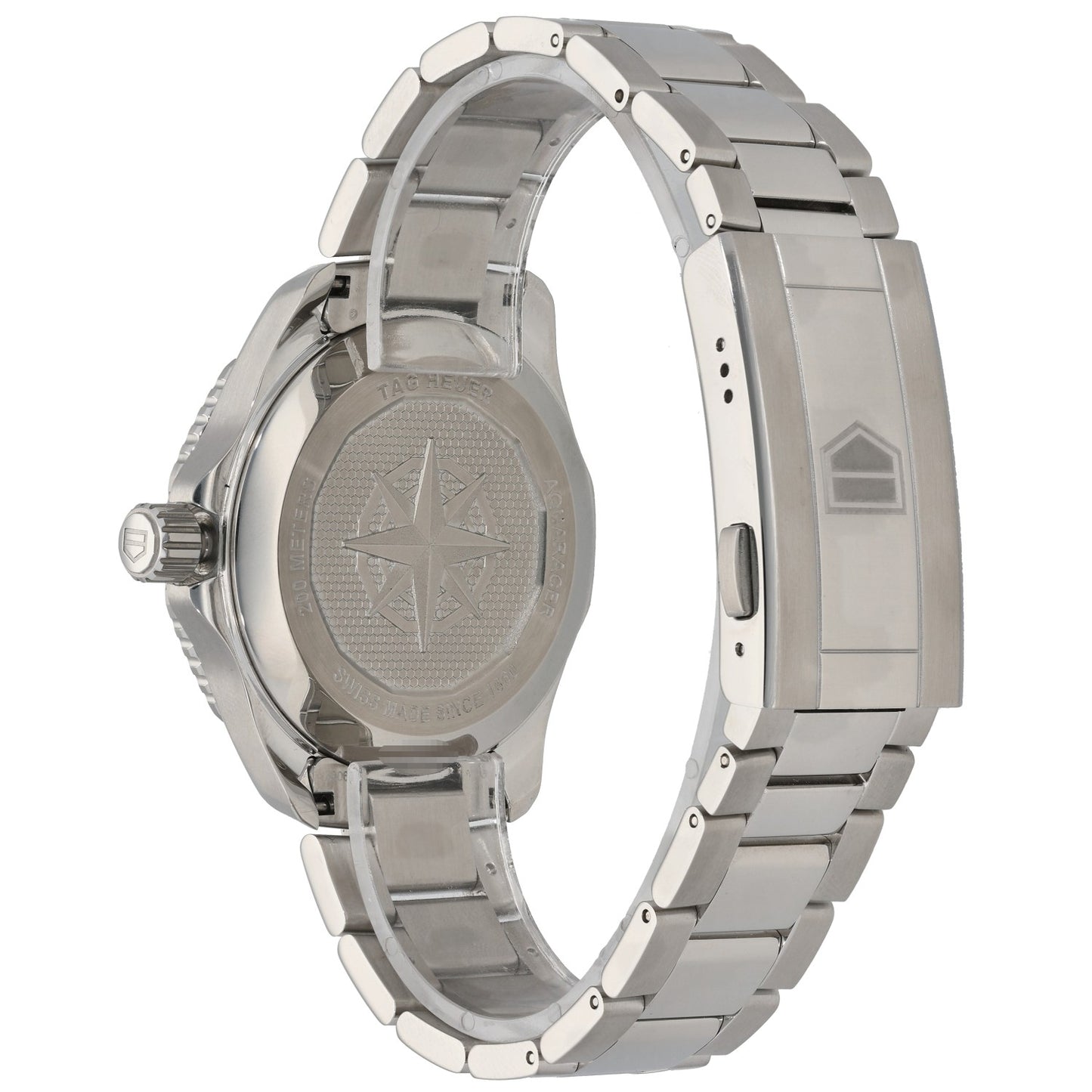 Tag Heuer Aquaracer WBP2115 Stainless steel diver watch caseback with textured back and metal bracelet
