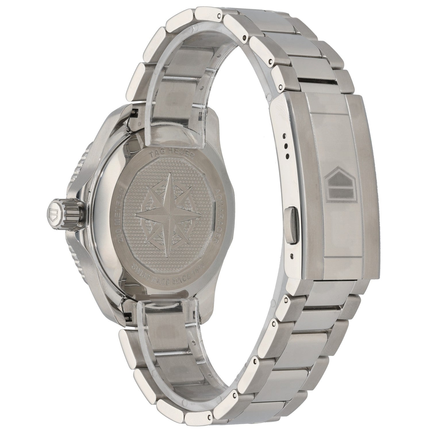 Tag Heuer Aquaracer WBP2115 Stainless steel diver watch caseback with textured back and metal bracelet