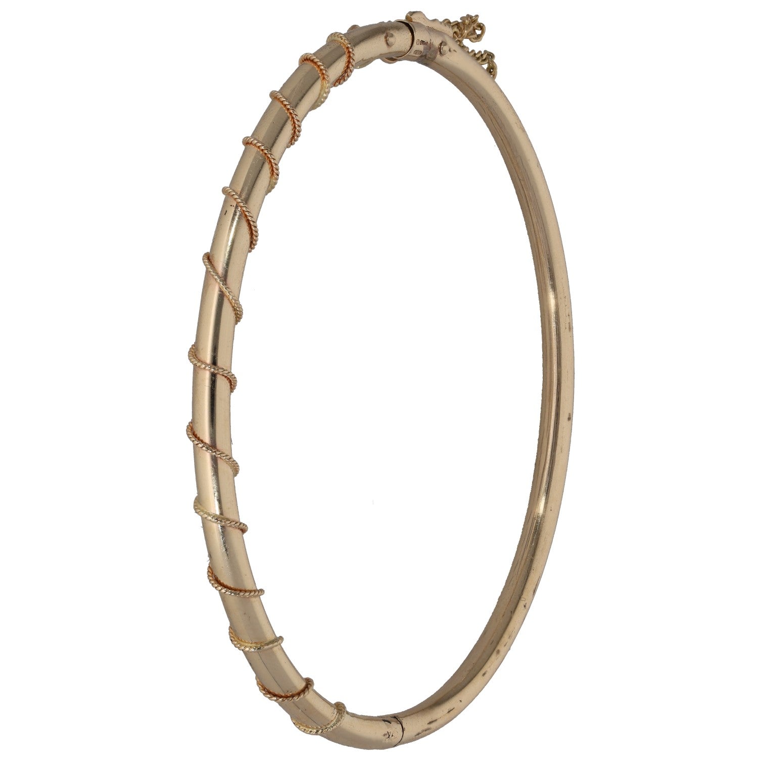 9ct gold hinged bangle with small inset bead-like links