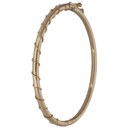9ct gold hinged bangle with small inset bead-like links