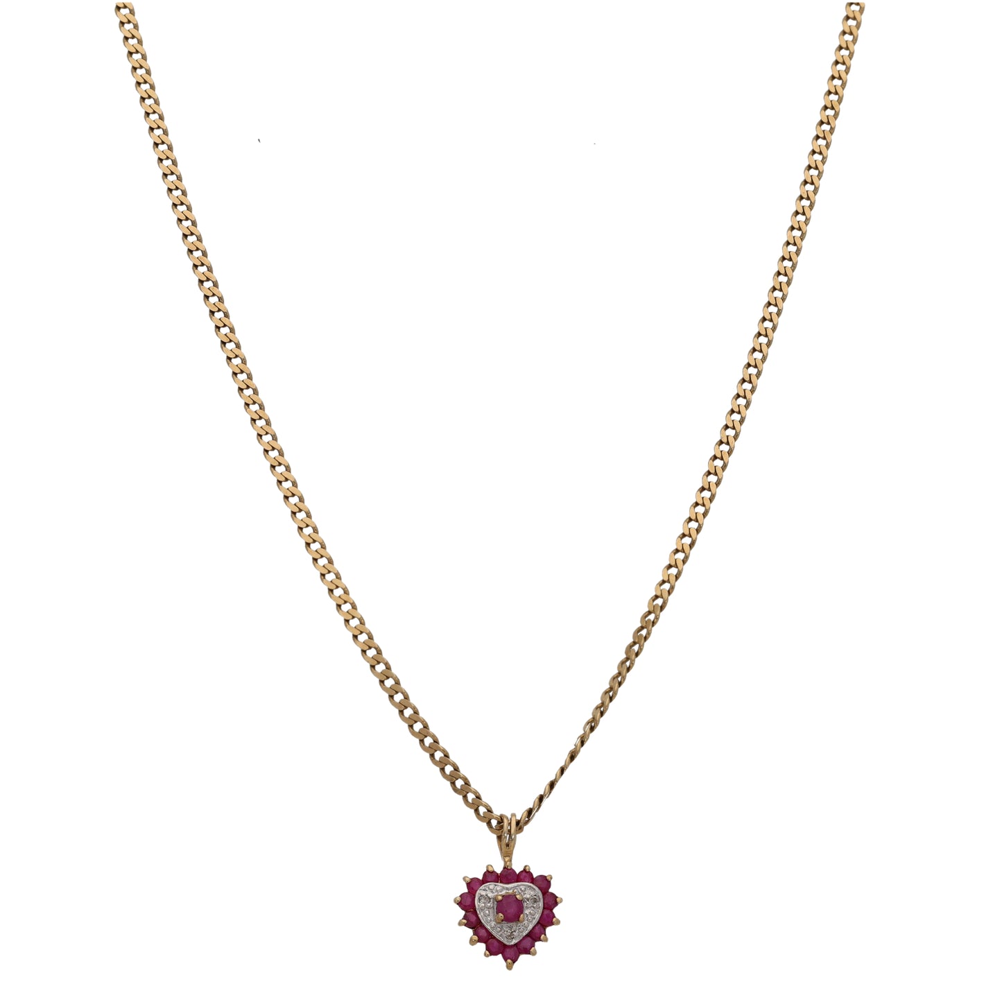 9ct Gold Ruby & 0.015ct Diamond Heart Pendant With Chain