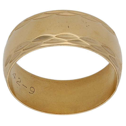 9ct Gold Patterned Wedding Ring Size V