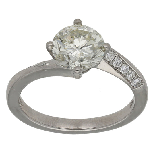 Platinum 2.04ct Diamond Solitaire Ring With Accent Stones Size M