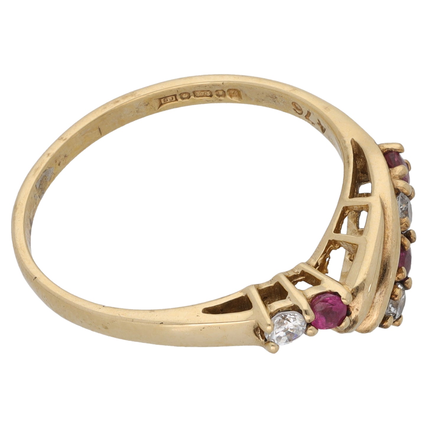 9ct Gold Ruby & Cubic Zirconia Wishbone Ring Size N
