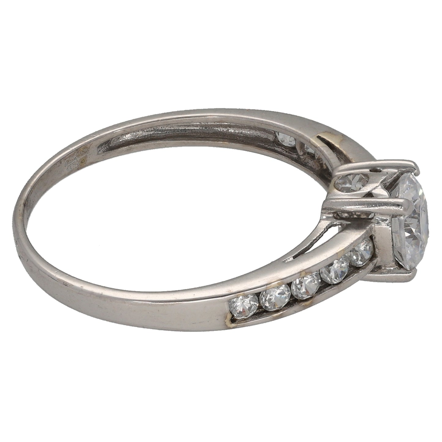 9ct White Gold Cubic Zirconia Single Stone Ring with Accent Stones Size Q