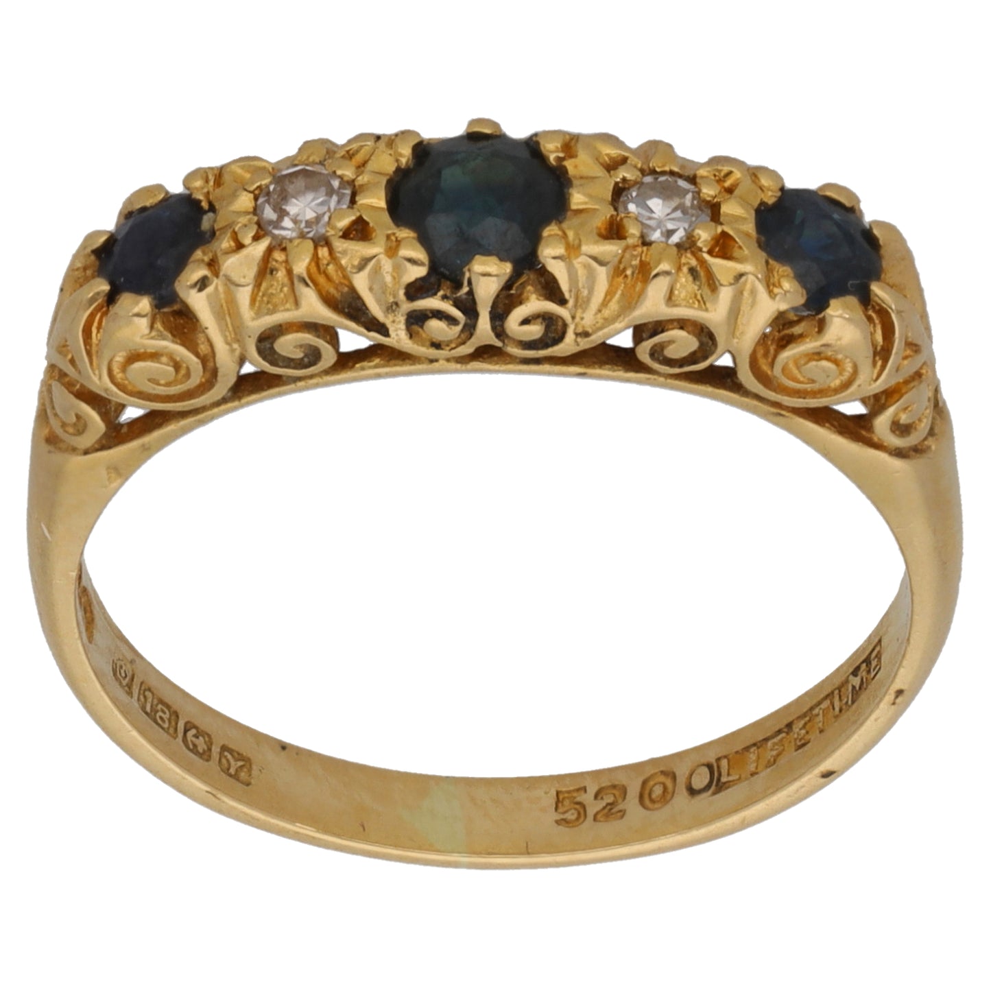 18ct Gold Sapphire & 0.06ct Diamond Half Eternity Ring Size N