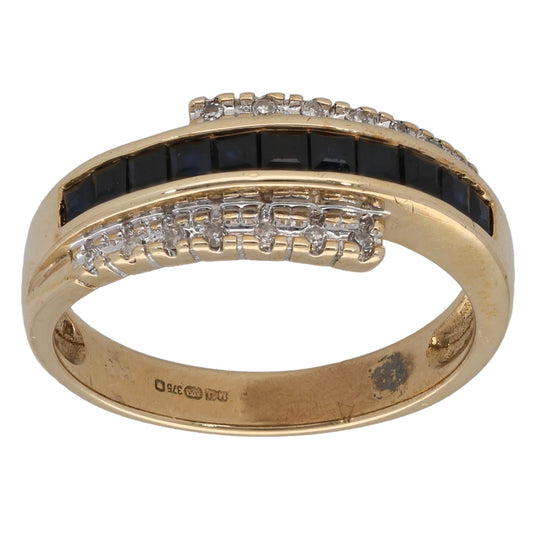 9ct Gold 0.07ct Diamond & Sapphire Dress/Cocktail Ring Size P