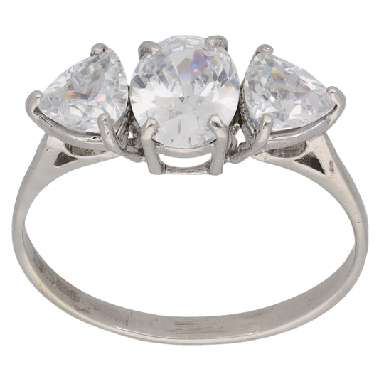 9ct White Gold Cubic Zirconia Trilogy Ring Size P