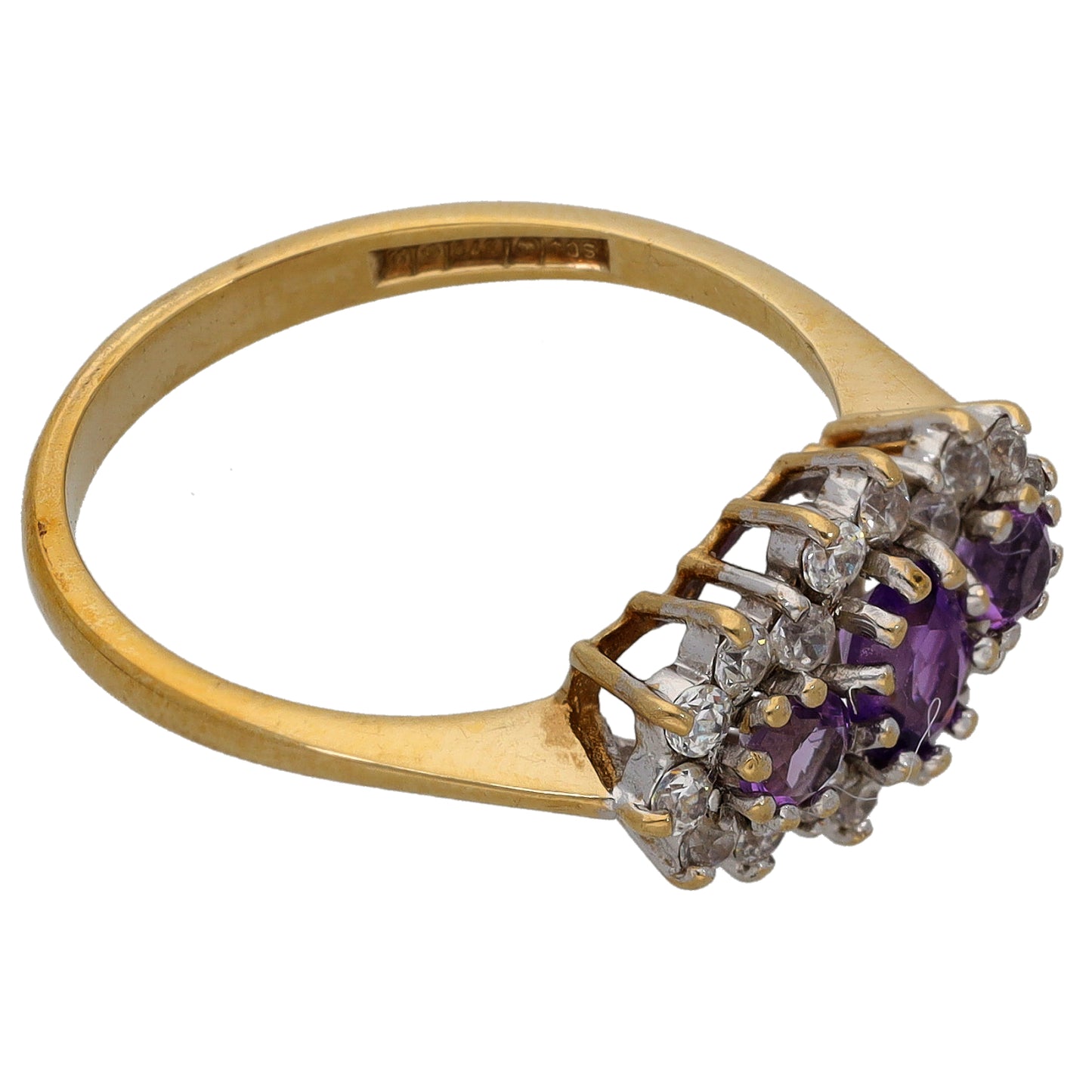 9ct Gold Amethyst & Cubic Zirconia Dress/Cocktail Ring Size O