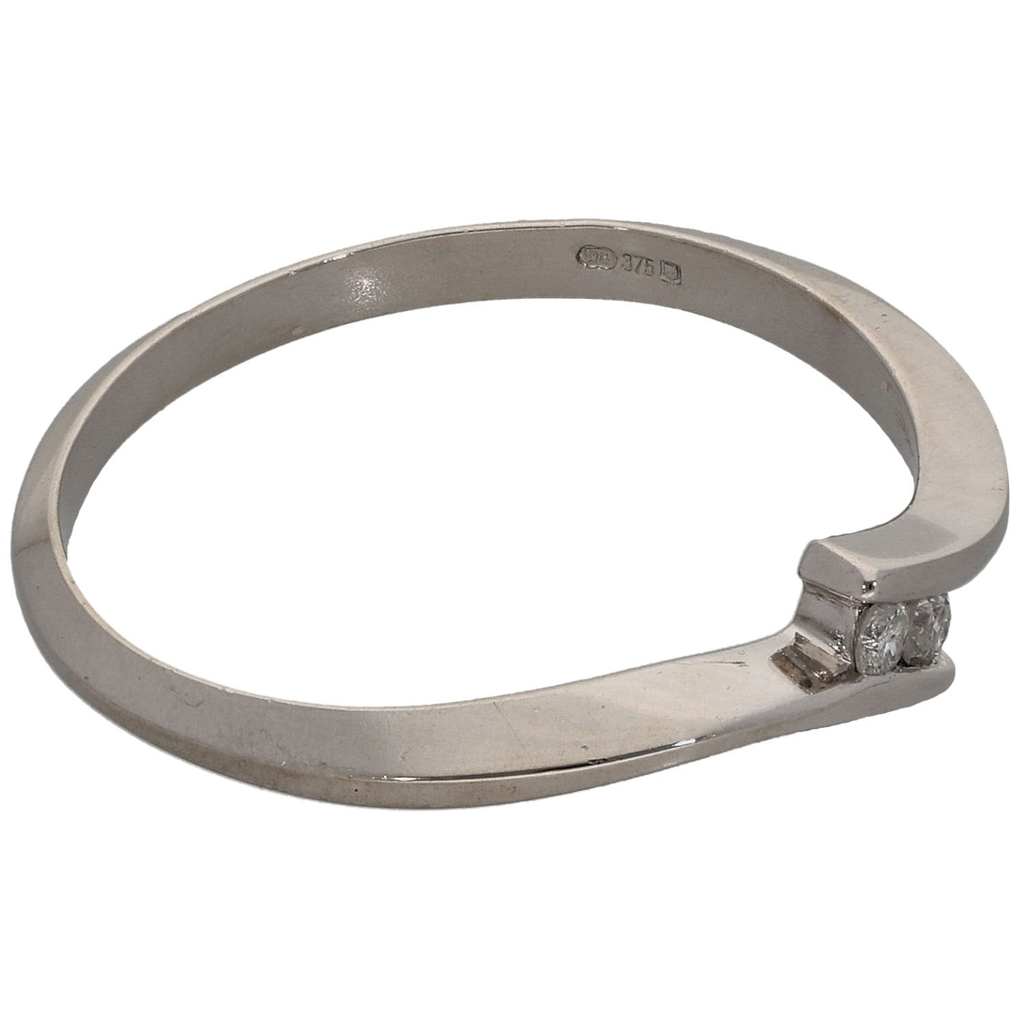 9ct White Gold 0.06ct Diamond Two Stone Ring Size Q