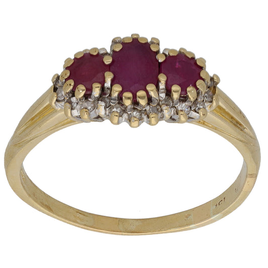 9ct Gold Ruby & 0.20ct Diamond Dress/Cocktail Ring Size T