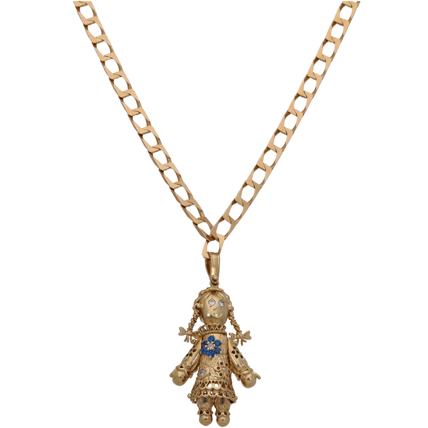 9ct Gold Imitation Gems Dolly Pendant With Chain