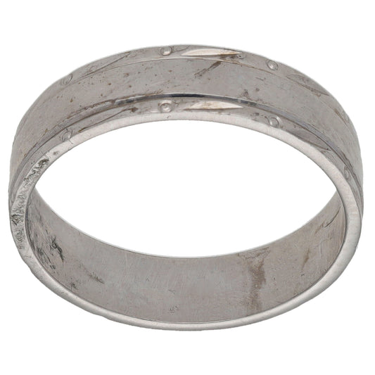 9ct White Gold Patterned Wedding Ring Size K