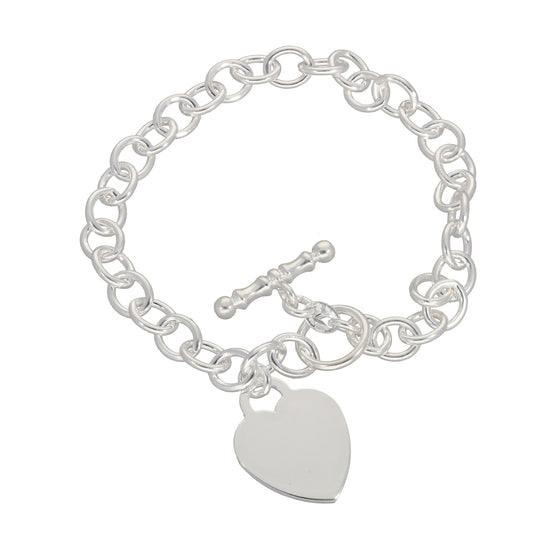 Sterling Silver Belcher Bracelet With Heart & T Bar 18cm