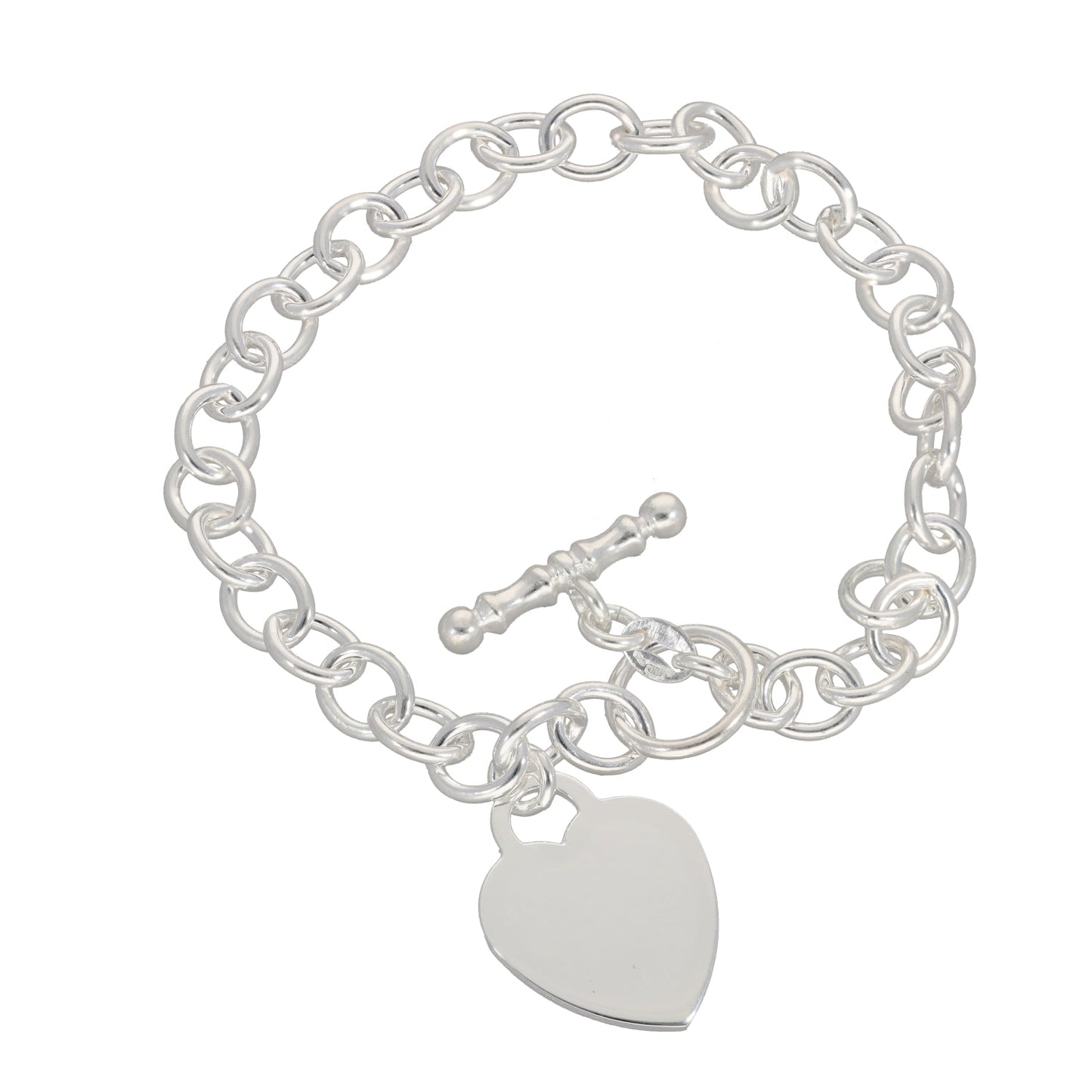 Sterling Silver Belcher Bracelet With Heart & T Bar 17cm