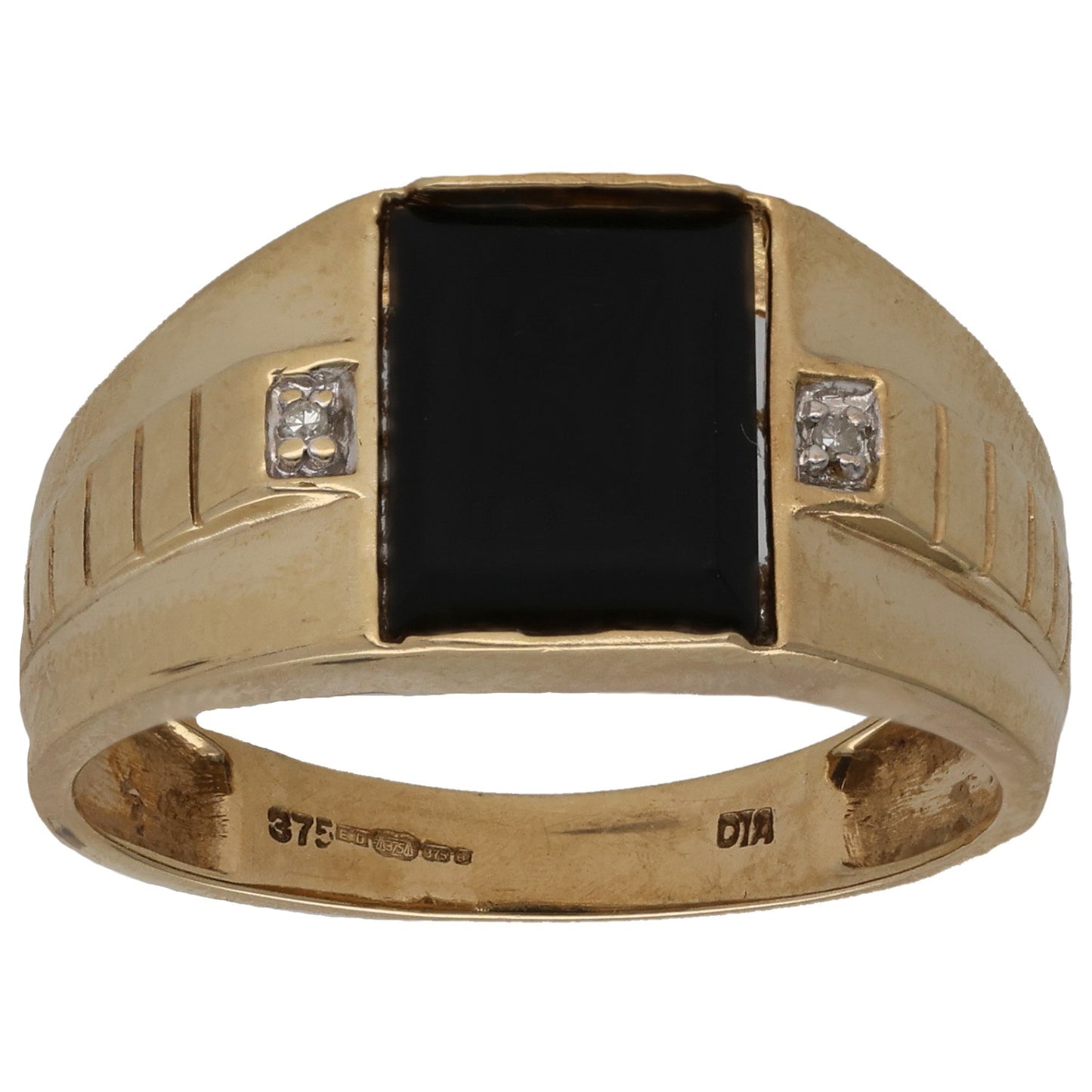 9ct Gold Onyx & 0.01ct Diamond Signet Ring Size U