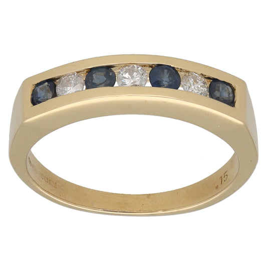 18ct Gold Sapphire & 0.15ct Diamond Half Eternity Ring Size L