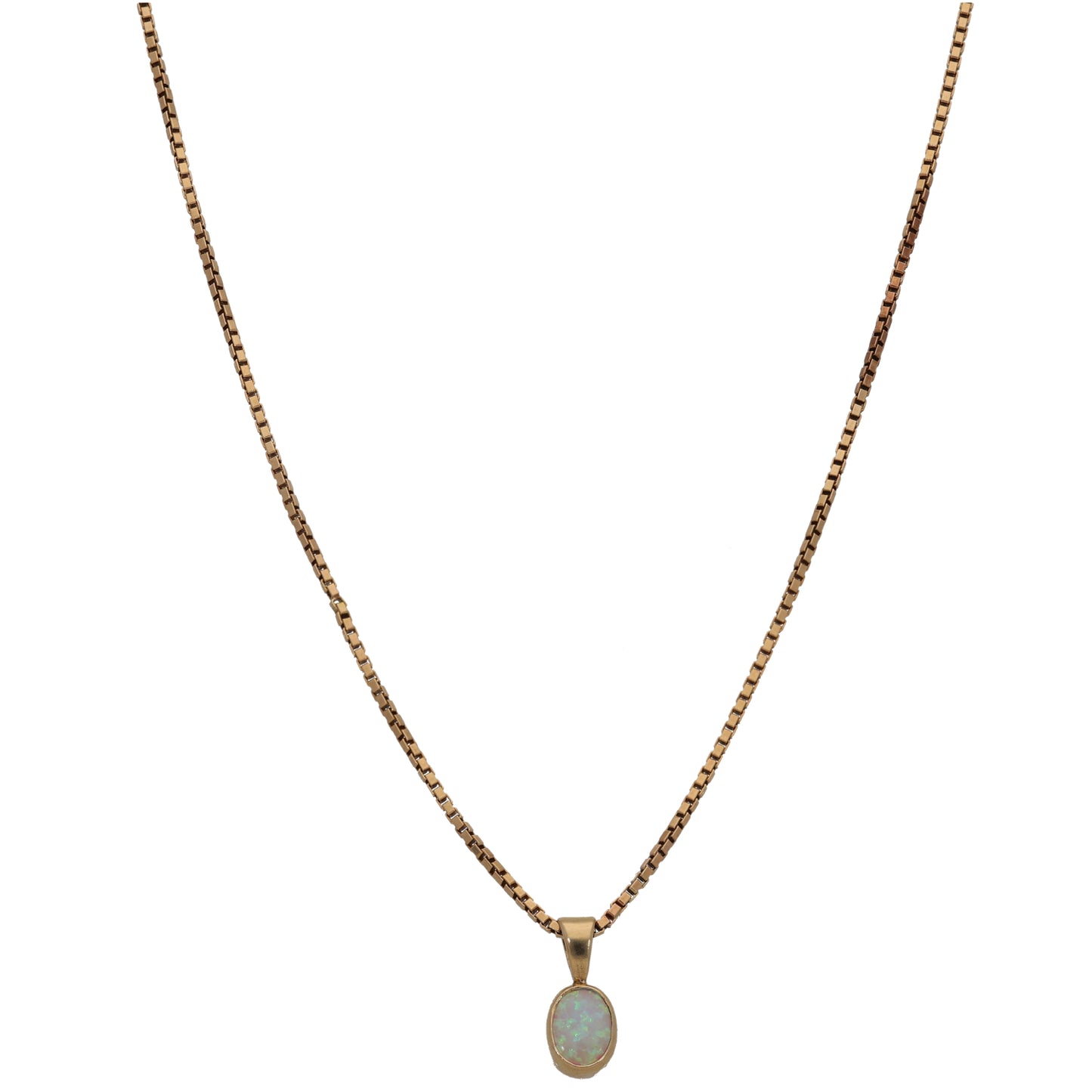 9ct Gold Opal Single Stone Pendant With Chain