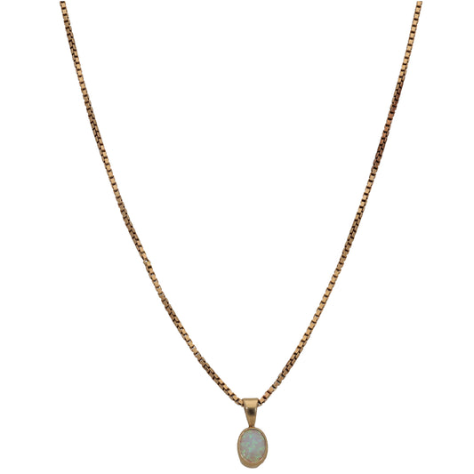 9ct Gold Opal Single Stone Pendant With Chain