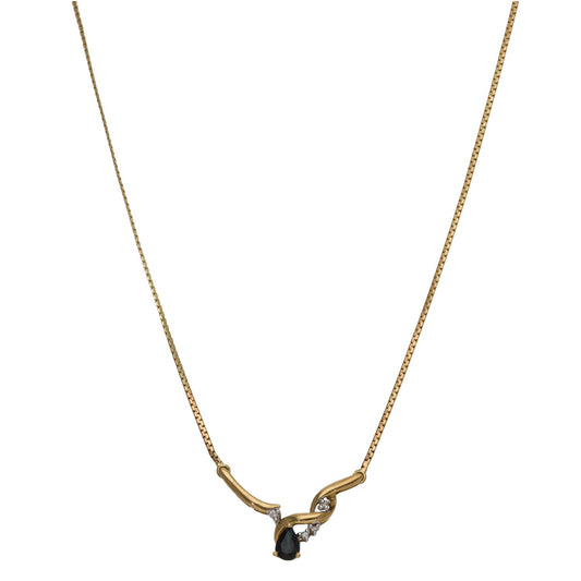 9ct Gold Sapphire & 0.02ct Diamond Fancy Necklace 16"