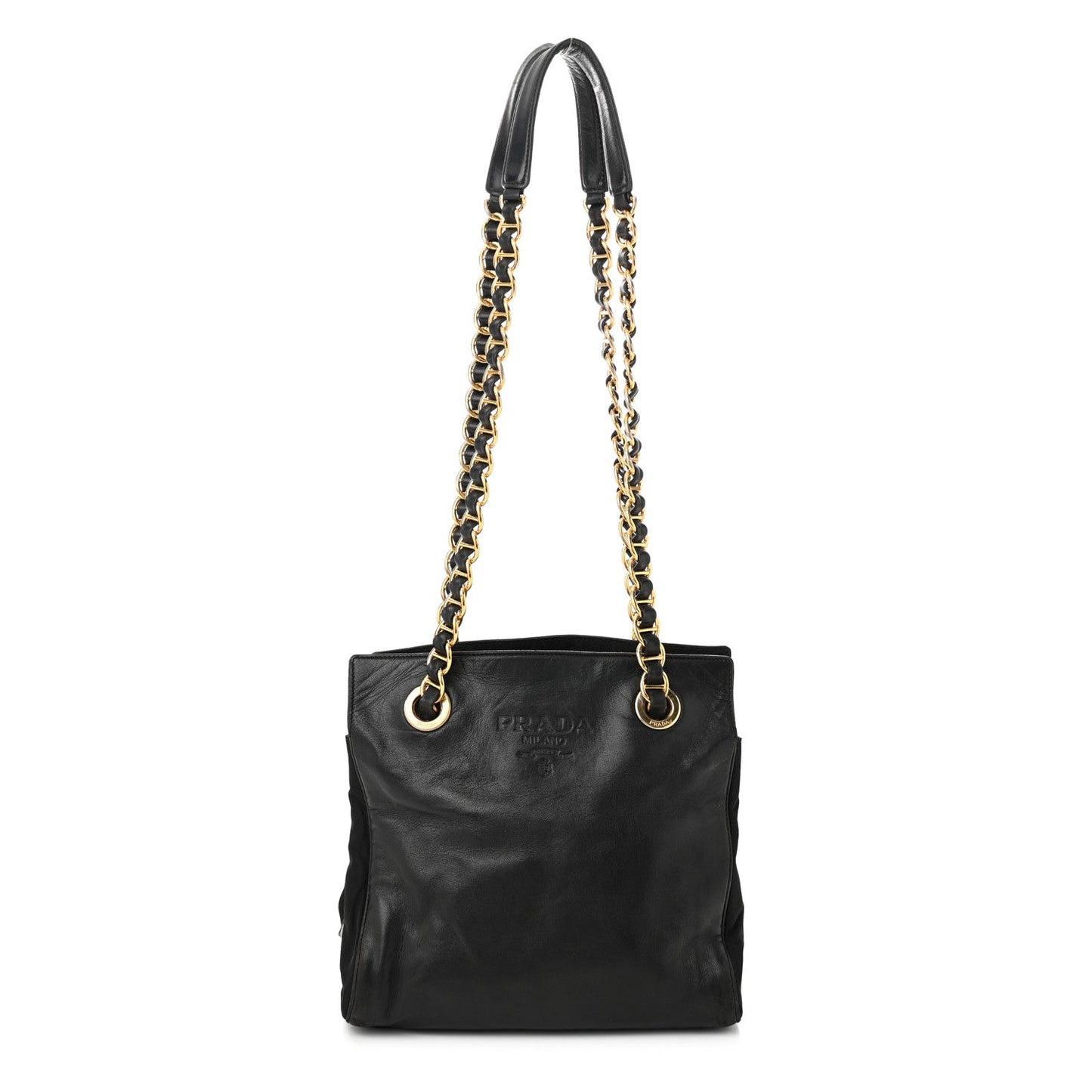 Prada Embossed Logo Chain Nappa Leather Bag - Black