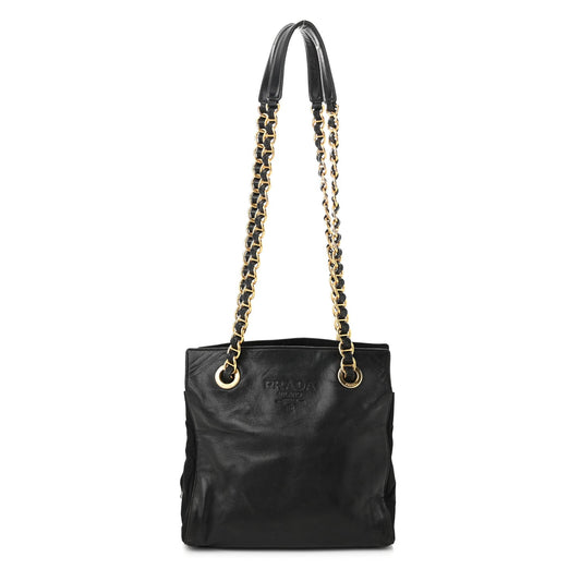 Prada Embossed Logo Chain Nappa Leather Bag - Black