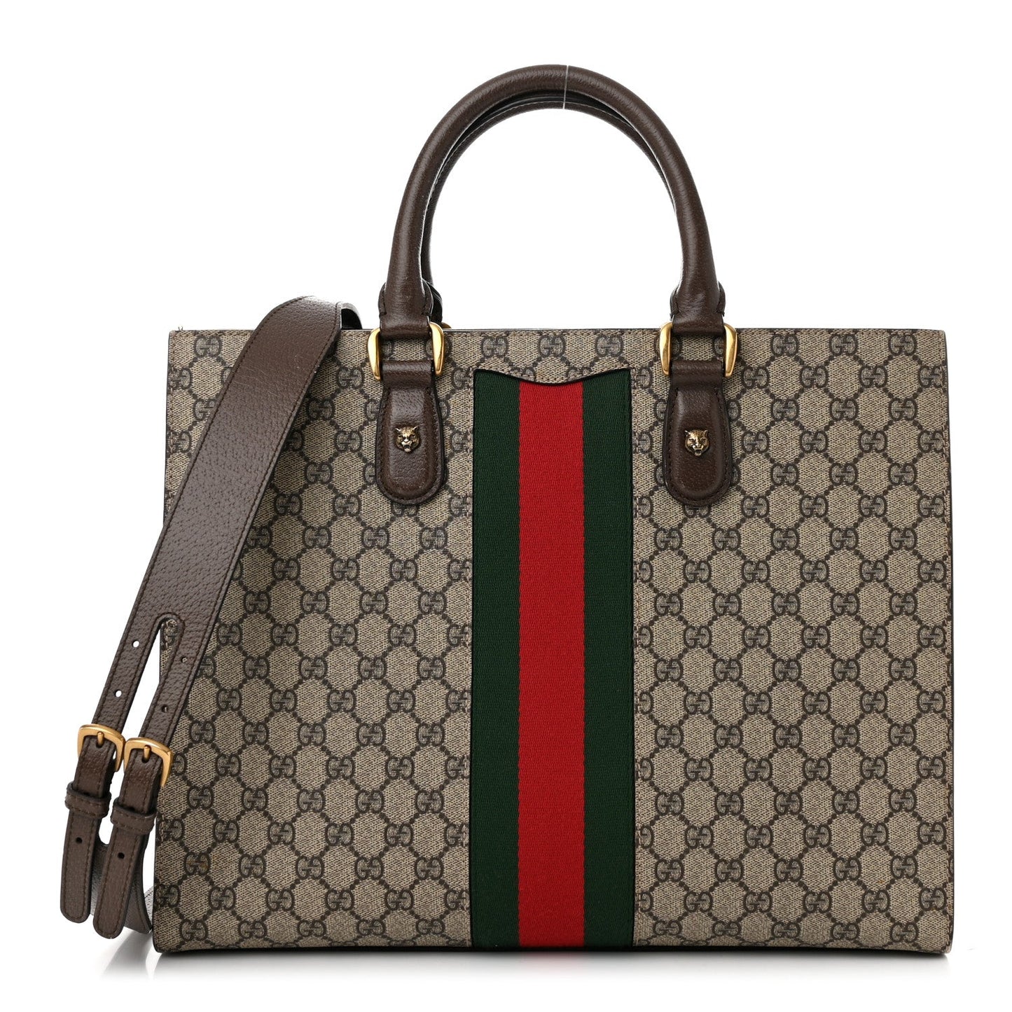 Gucci Animalier Web Top Handle Coated Canvas Bag - Beige