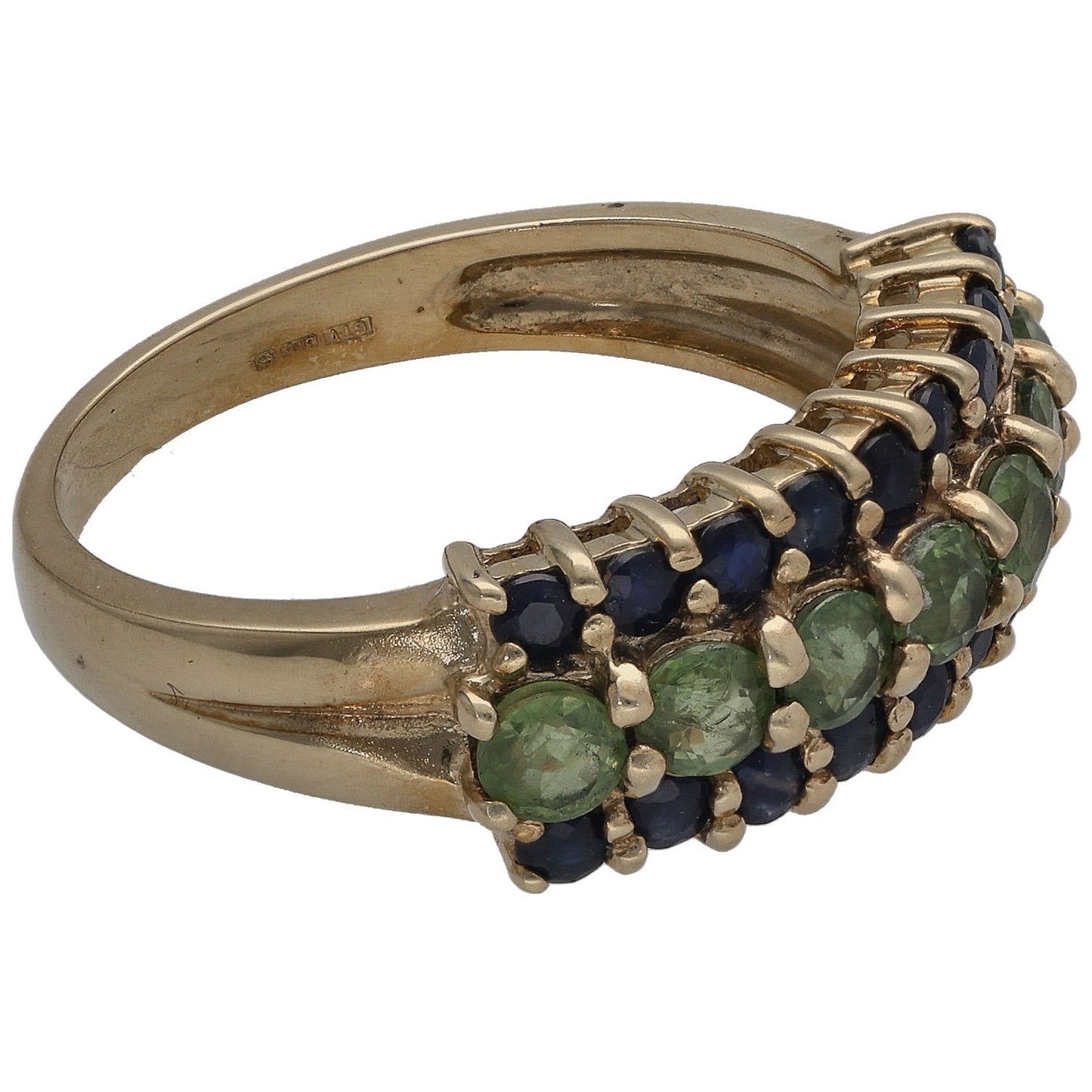9ct Gold Peridot & Sapphire Half Eternity Ring Size N