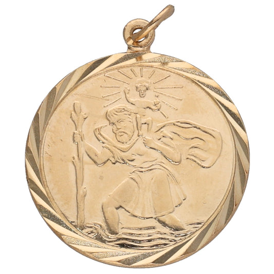 9ct gold St Christopher round pendant with engraved saint figure and loop bail