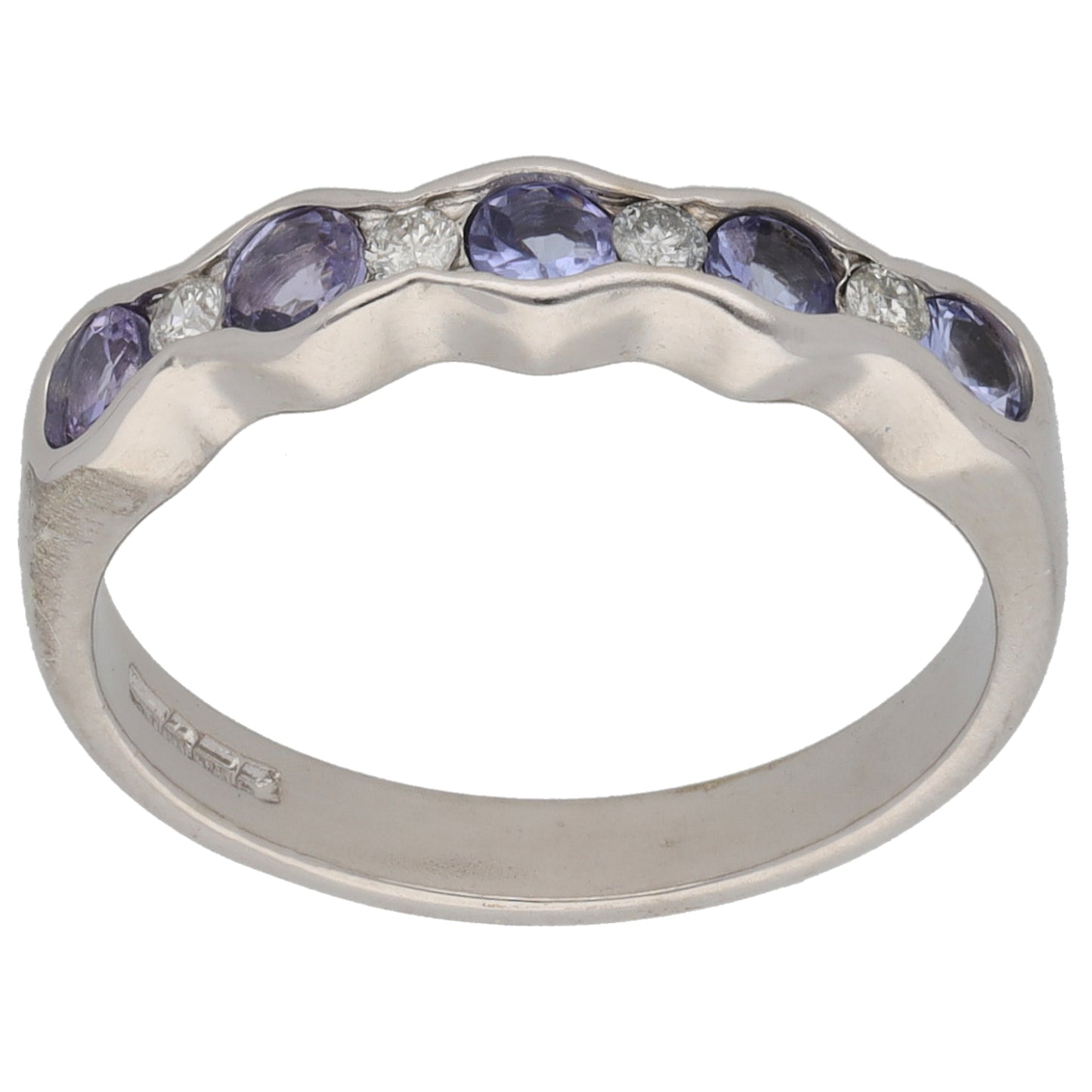 9ct White Gold Tanzanite & 0.04ct Diamond Half Eternity Ring Size N