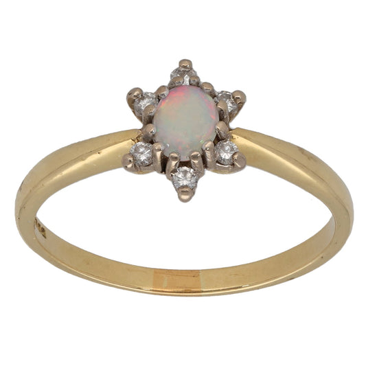 18ct Gold 0.06ct Diamond & Opal Dress/Cocktail Ring Size Q