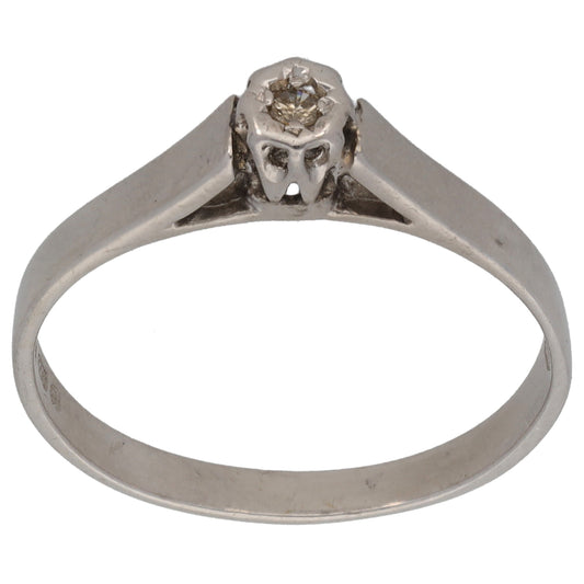 9ct White Gold 0.04ct Diamond Solitaire Ring Size P