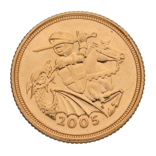 22ct Gold Queen Elizabeth II Half Sovereign Coin 2005