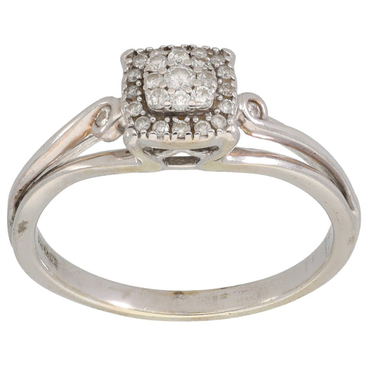 9ct White Gold 0.165ct Diamond Cluster Ring Size N