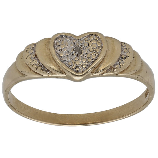 9ct gold signet ring with heart-shaped diamond-patterned face