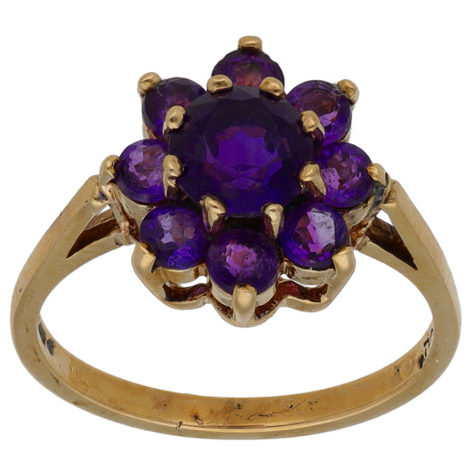 9ct Gold Amethyst Cluster Ring Size M