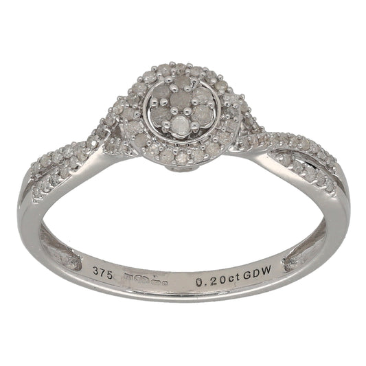 9ct White Gold 0.20ct Diamond Dress/Cocktail Ring Size N
