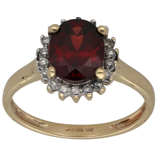 9ct Gold Garnet & 0.36ct Diamond Dress/Cocktail Ring Size T