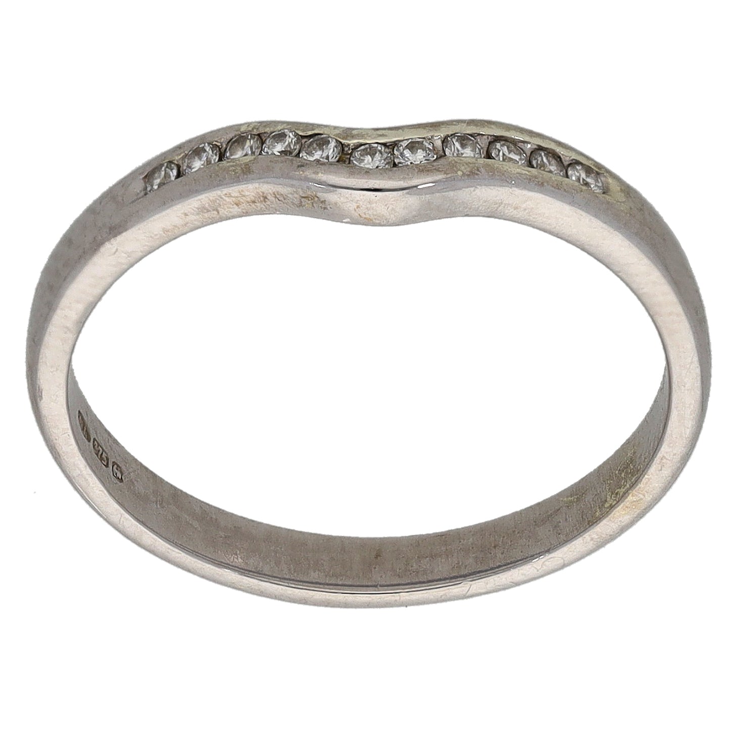 9ct White Gold 0.11ct Diamond Wishbone Ring Size L