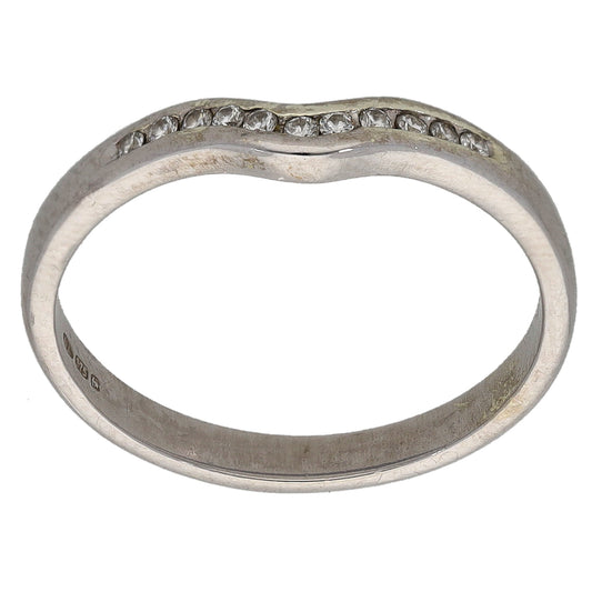 9ct White Gold 0.11ct Diamond Wishbone Ring Size L