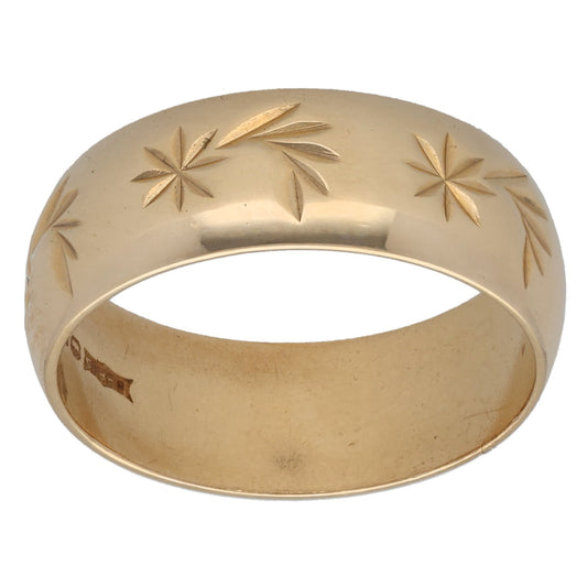 9ct Gold Patterned Wedding Ring Size O