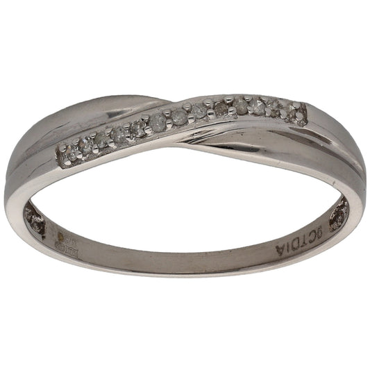 9ct White Gold 0.07ct Diamond Half Eternity Ring Size O
