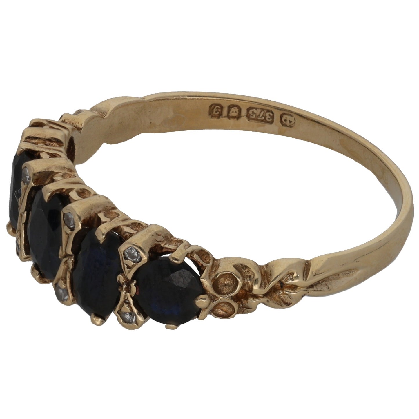 9ct Gold Sapphire & 0.04ct Diamond Dress/Cocktail Ring Size O