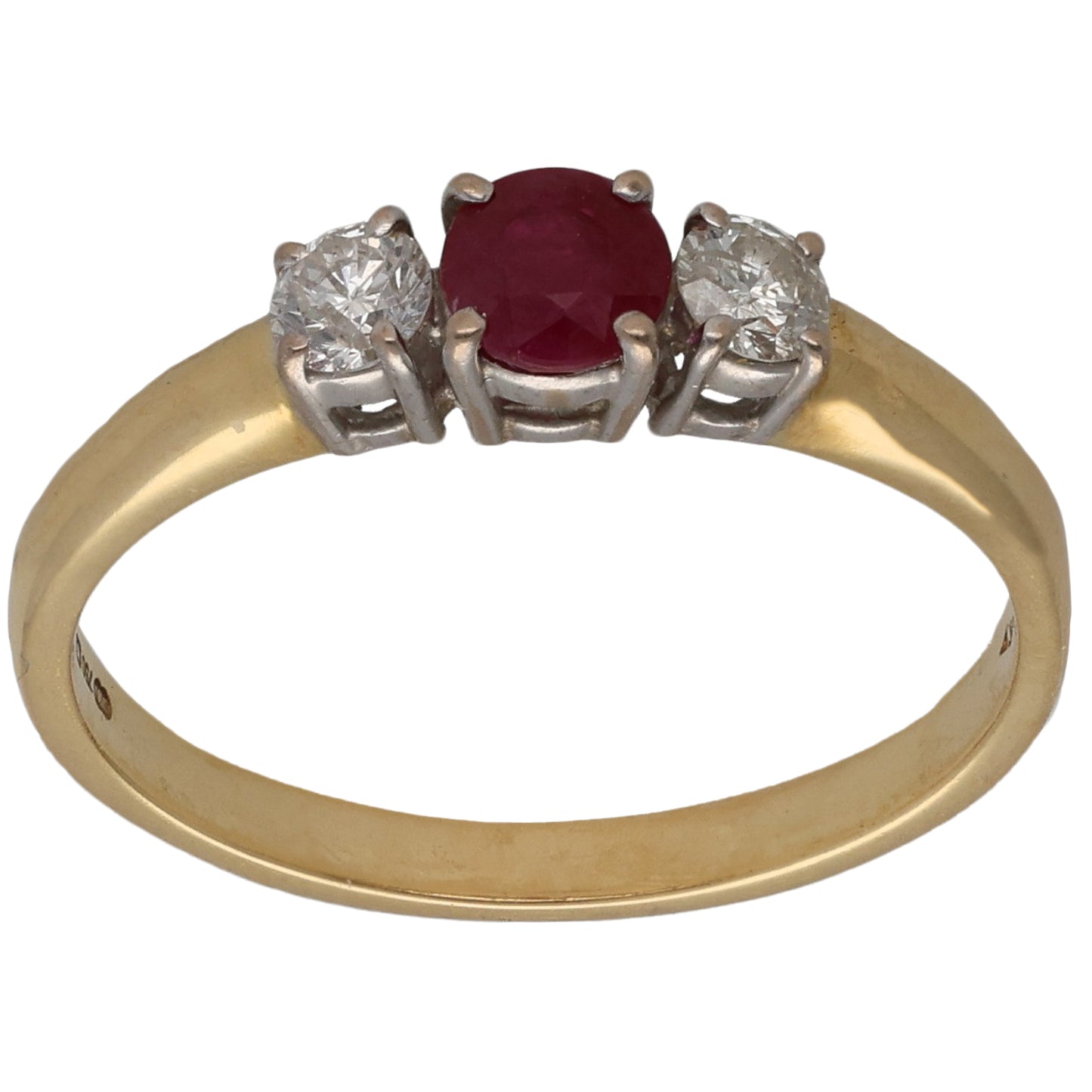 18ct Gold Ruby & 0.20ct Diamond Trilogy Ring Size N